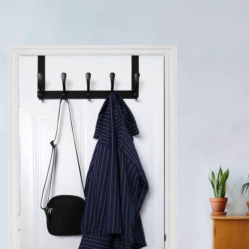 WEBI Over The Door Hooks for Hanging,Door Hanger,Over The Door Towel Rack Coat Rack Towel Hanger for Coats,Clothes,Bathroom,Black,2 Packs - Image 2